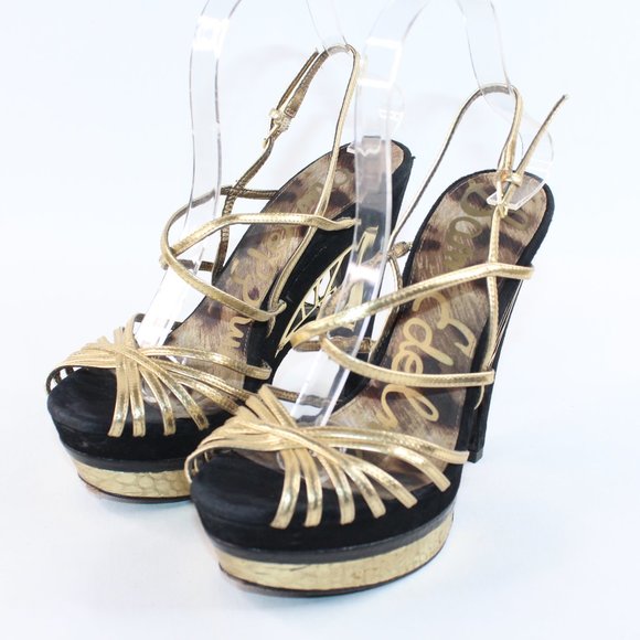 Sam Edelman TILLIE Blk Gld Stiletto Platform Heels #135 - Picture 7 of 12